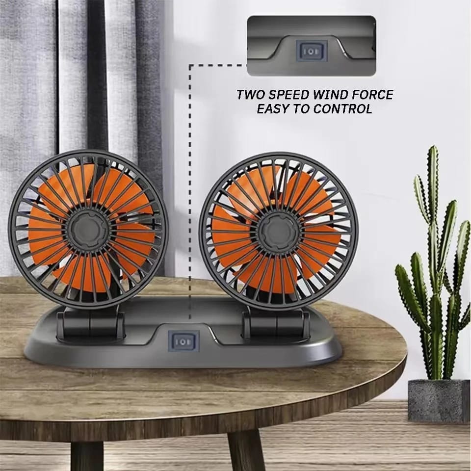 12V dual head car dashboard cooling fan with 360 degree rotation
