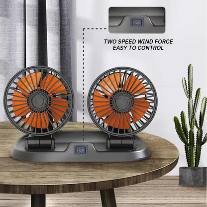 12V dual head car dashboard cooling fan with 360 degree rotation
