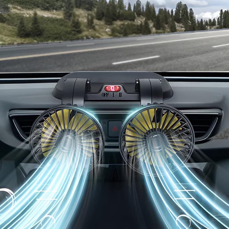 12V dual head car dashboard cooling fan with 360 degree rotation