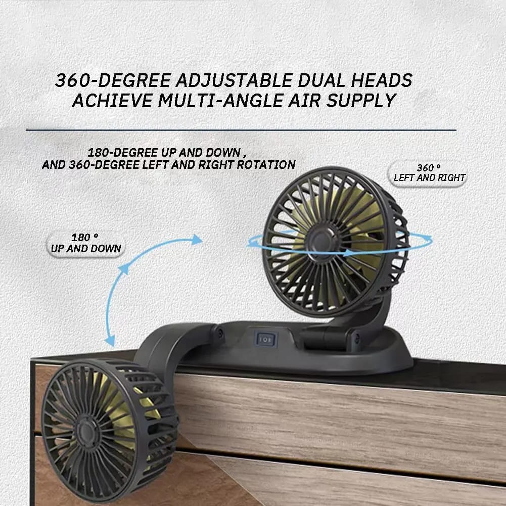 12V dual head car dashboard cooling fan with 360 degree rotation