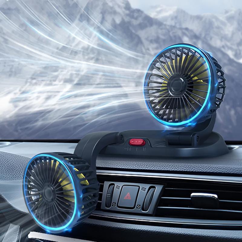12V dual head car dashboard cooling fan with 360 degree rotation