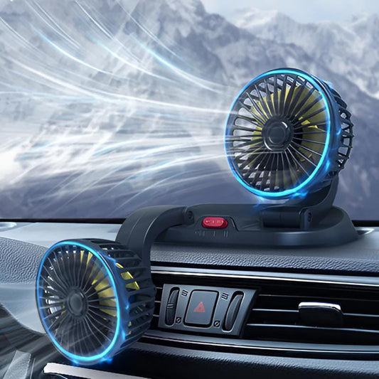 12V dual head car dashboard cooling fan with 360 degree rotation