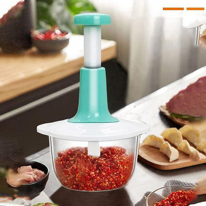 Manual Hand Push Chopper | Multi-functional Vegetable Meat Grinder, Grater, Chopper - 1.5 Liter (Random Color)