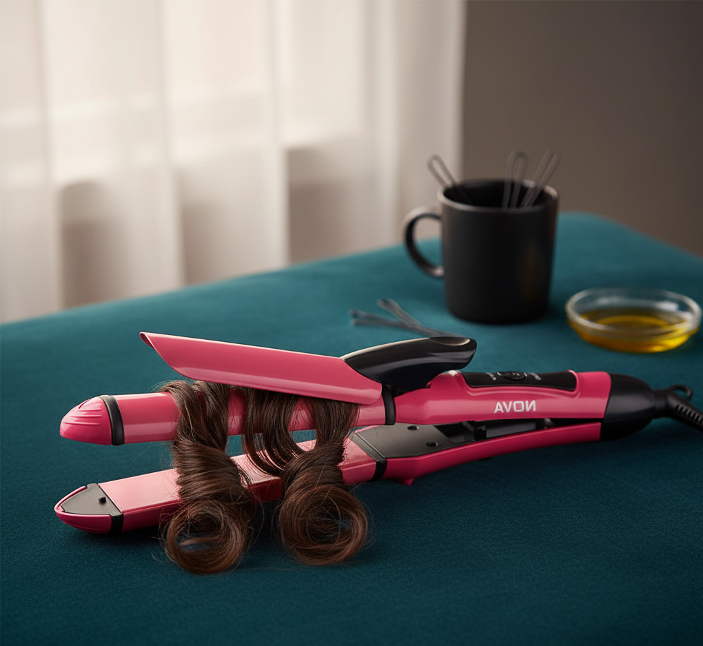 Nova 2-in-1 Hair Straightener & Curler NH-2009 | Quick Heat-Up Ceramic Plates | Portable Dual-Use Hair Styling Tool