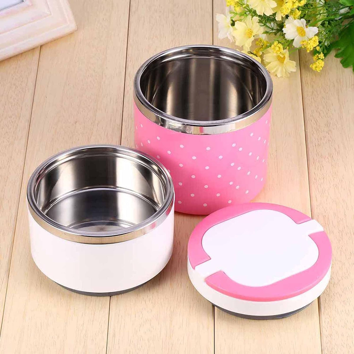 2 Layer Stainless Steel Airtight Lunch Box 930ml With Leak-Proof Multicolor