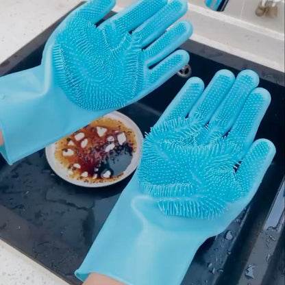 Durable silicone dishwashing gloves