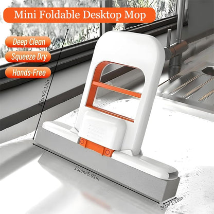 Foldable mini mop for wet and dry cleaning floors and surfaces at home
