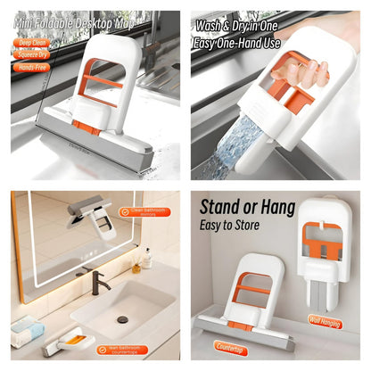 Foldable mini mop for wet and dry cleaning floors and surfaces at home
