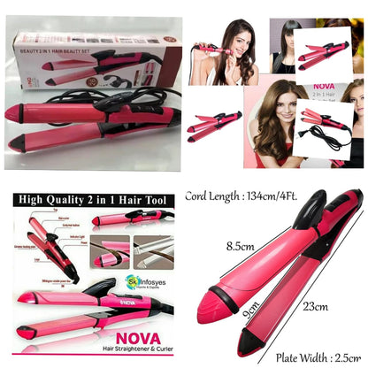 Nova NH-2009 2-in-1 Hair Straightener and Curler with Ceramic Plates