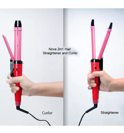 Nova NH-2009 2-in-1 Hair Straightener and Curler with Ceramic Plates