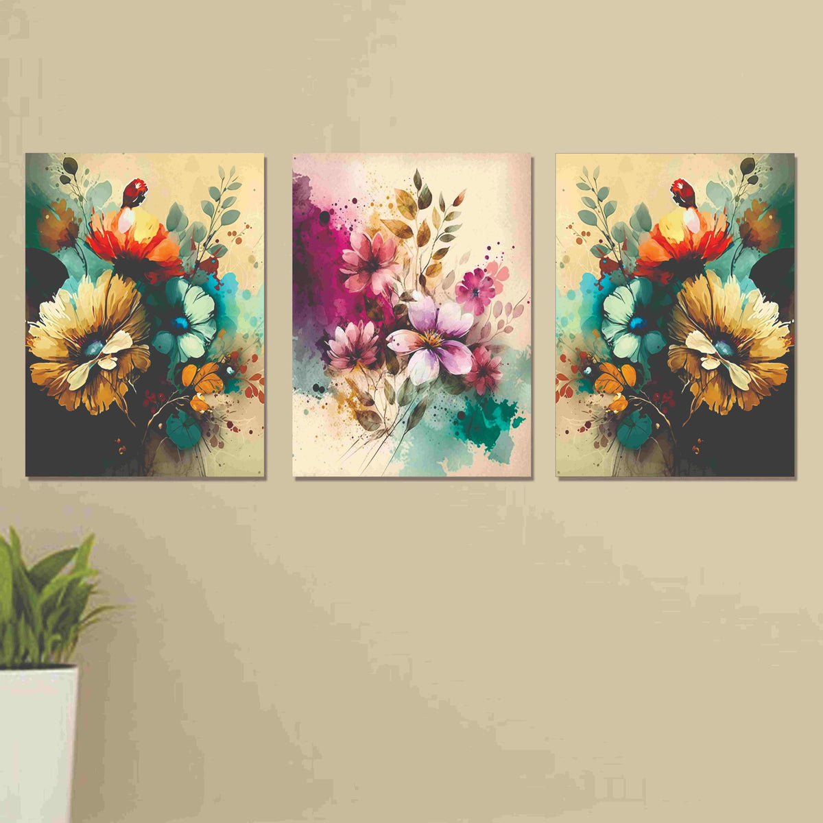Set of 3 wooden photo tile frames for wall decor