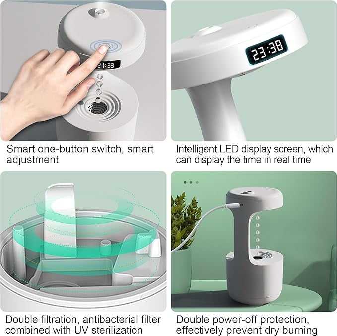 Smooth Sailing Antigravity Humidifier with Ultra-Quiet Water Drop Effect