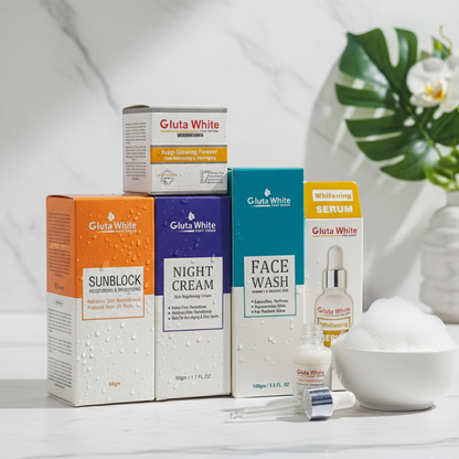 5‑in‑1 Gluta White Skincare Set | Face Cream, Facewash, Serum, Sunblock & Night Cream